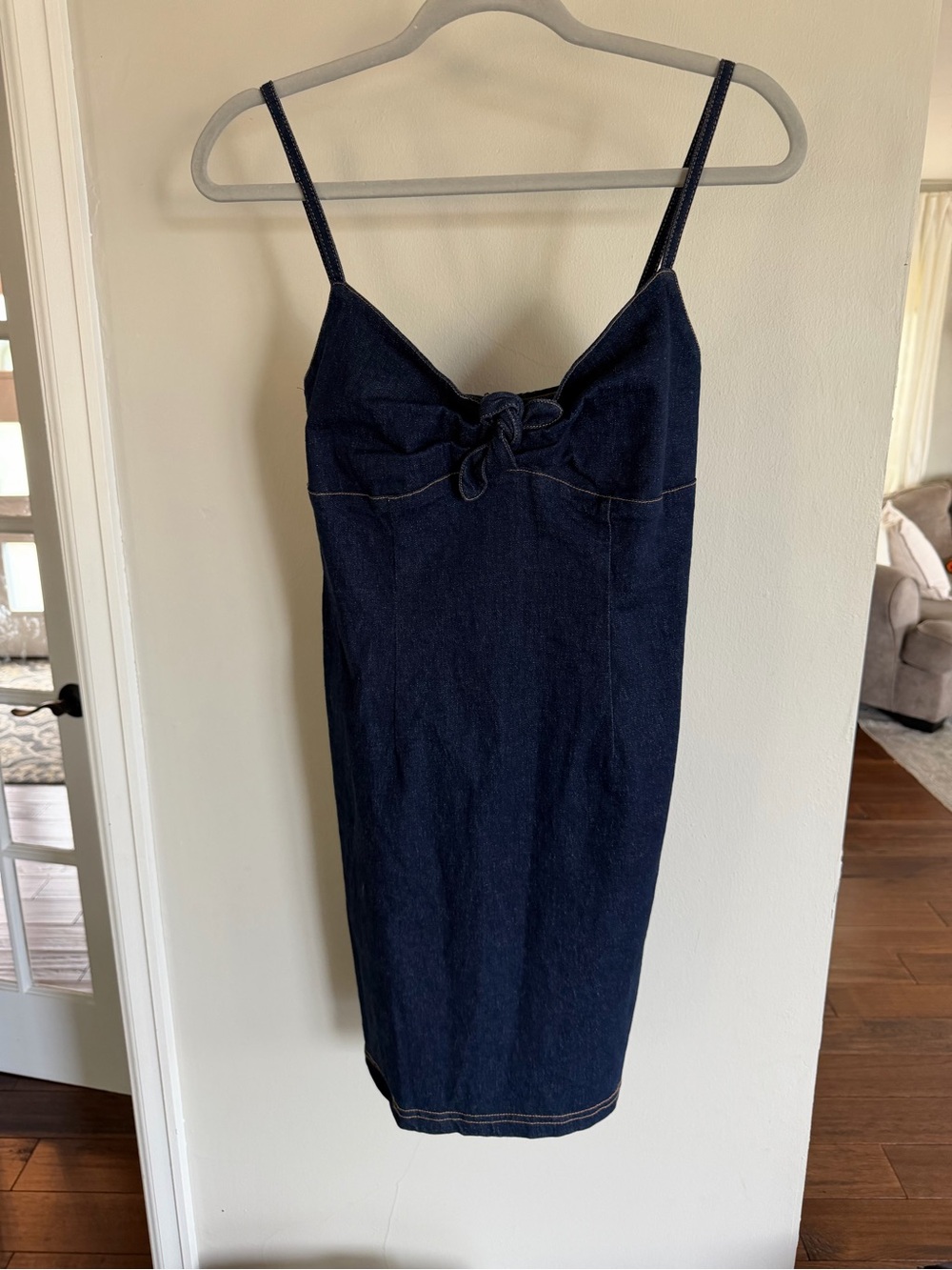 Vintage 90s Y2K G.A.S. CO Dark Wash Denim Mini Dress Tie Front Size 11 Made USA
